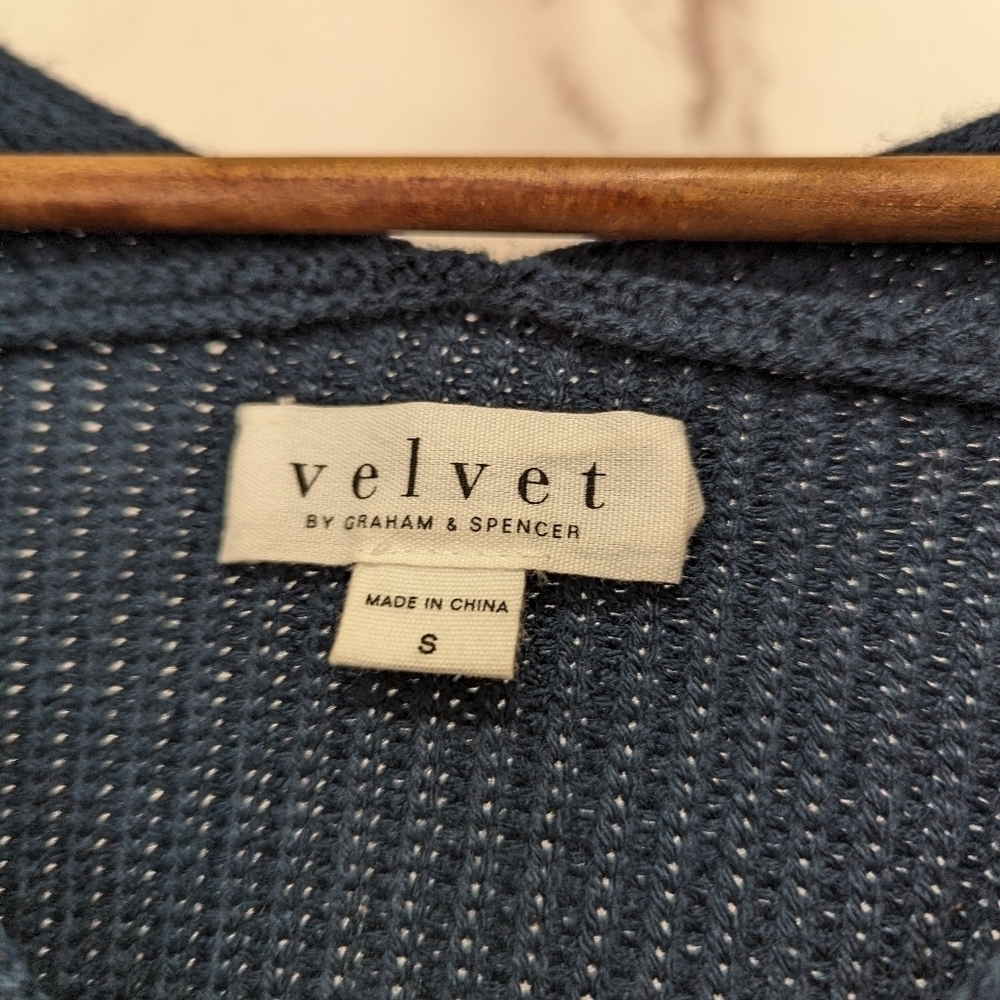 Anthropologie Sweater Womens Small Blue Wool Blend V Neck Velvet Graham Pullover - Picture 3 of 9